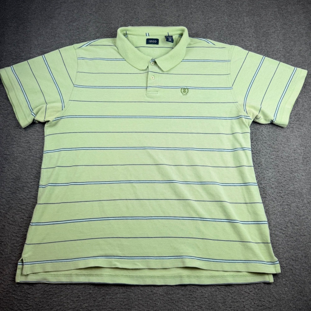 IZOD Polo Shirt Men's XXL Green Striped Short Sleeve Cotton Pique Logo